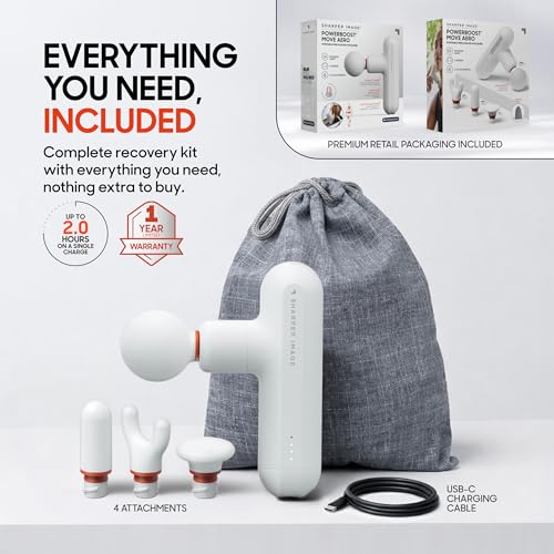 Image of Sharper Image Powerboost Move Aero Massage Gun - Deep Tissue Percussion Massager for Muscle Recovery & Pain Relief, Portable Mini Handheld Massager for Back, Neck & Shoulders, Quiet Travel Design