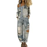 Denim Jumpsuit Damen Sommer Frauen Overall Vintage Boho Tasche Latzhose (05,3XL)