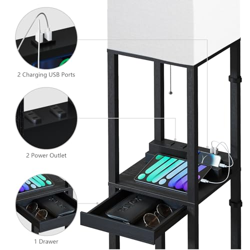 Image of SUNMORY RGB Floor Lamp with Shelves, Solid Wood Shelf Lamps for Living Room