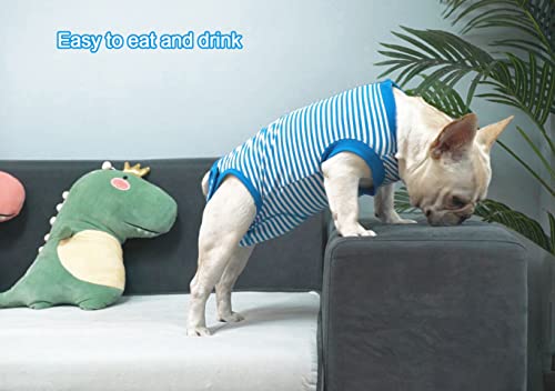 Image of Dog Blue Recovery Suit for Large Female Spay,Male Dog Surgery Suit,Narrow Blue-White L