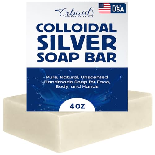 Colloidal Silver Soap Bar 4oz Unscented Natural Handmade in USA Pure Cleanser for Face Body & Hands Cleansing Moisturizing Soothing Itch Relief Wash for Sensitive Skin Acne Hyperpigmentation