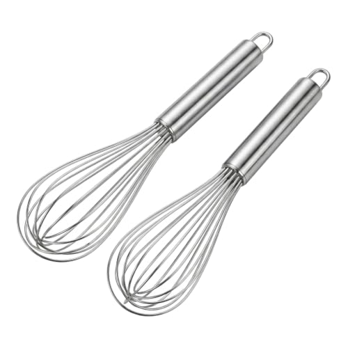 2'li Paslanmaz Çelik Mini Çırpıcı Seti; 20 cm Tel Çırpıcı, Metal Saplı Yumurta Sos Krema Karıştırıcı, Askı Halkalı Mutfak Çırpma Aparatı