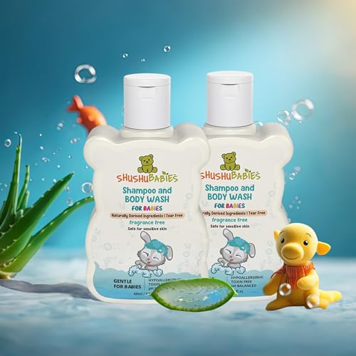 Image of ShuShu Babies Natural Fragrance-Free Baby Wash & Shampoo-120ml | Baby Head to Toe Wash | Suitable for Newborn Sensitive Skin | Gentle, Tear-Free, Mild & Hypoallergenic Formula