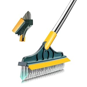 2 in 1 Floor Brush Scrubber with Long Handle Grout Brush 2023 New Upgrade Scrape Stiff Bristle Cleaning Scrub Brush with Squeegee 120°Rotating Tile Brush for Cleaning Bathroom Glass Patio Kitchen