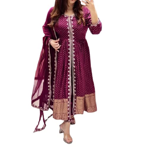 GenericRazim World RW-78-Women Embroidered Fashionable Printed || Nyra Cut Kurta, Pant and Dupatta Set for Wedding, Party & Festivals
