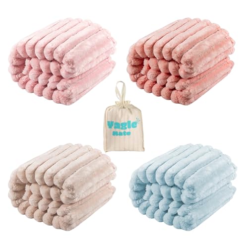 Image of 4 Pack Fleece Baby Blanket for Girl, Soft Newborn Crib Blankets with Wider Striped Design Cute Samll Toddler Receiving Blanket for Baby Shower, 30”×40”, (Lightpink、Sakura Pink、Off White、Blue)