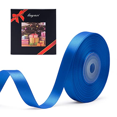 Image of Solid Color Double Faced Blue Satin Ribbon 1 /2 inch X 25 Yards, Ribbons Perfect for Crafts, Wedding Decor, Bow Making, Sewing, Gift Package Wrapping and More
