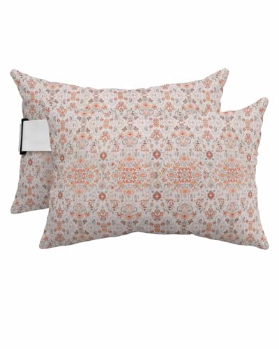 Anzona Pack of 4 Orange Boho Lumbar Pillow Covers, Outdoor Waterproof Throw Pillow Covers Set, Vintage Southwestern Ethnic Mexican Floral Decorative Cushion Case for Patio Beach, 11x16 Inch