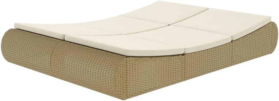 Outdoor Beds Patio Lounge Bed Poly Rattan Beige,Luxurious Rattan Sunlounger with Adjustable Backrest for Comfortable Outdoor Relaxation Beds for Patio, Lawn & Garden