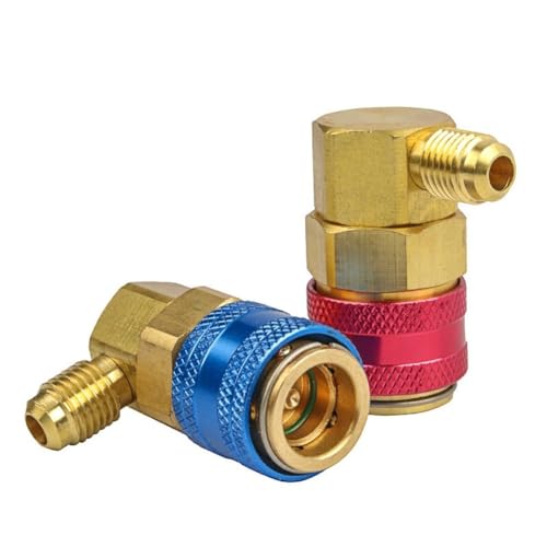 Vilgftyiet Kit de coupleur à connexion rapide pour voiture R134a avec valve en cuivre, raccord impérial de 11 mm, code couleur rouge et bleu pour systèmes haute et basse pression