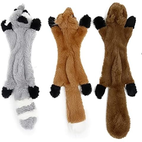 Dog Squeaky Toys, 3 Pack No Stuffing Soft Dog Plush Toys for Boredom Dog Chew Toys Set No Dangerous Fluff to Chew or Swallow for Small Medium Large Dogs (Squirrel, Fox, Raccoon) Cover
