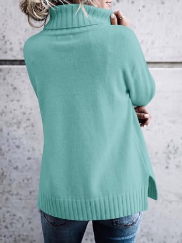 Image of FISACE Womens Oversized Turtleneck Pullover Sweater Cable Knit Sweater Tops | Long Sleeve,Slouchy,Fall,Winter,Lightweight,Loose,Trendy,Casual,Sexy