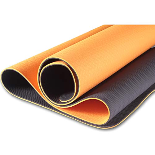 6mm Yoga Mat With Strap, BORLLNAY Yoga Mat Non Slip, Eco Friendly Fitness Exercise Mat With Carrying Strap Pro Yoga Mats For Women Workout Mats For Home Pilates Floor Exercises Gym Black/Orange