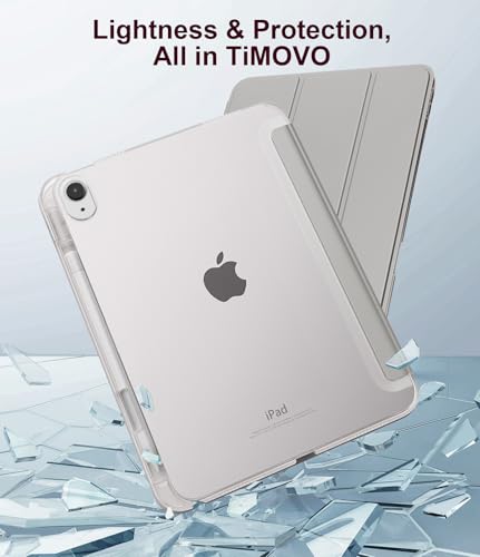 TiMOVO Case for iPad A16 11th Generation 2025 11 Inch/iPad 10th Generation 2022 10.9 Inch with Pencil Holder, Slim Stand Cover with Translucent Back, Support Touch ID, Auto Wake/Sleep, Silver