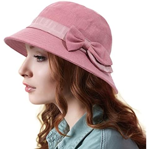 Womens Foldable Bucket Hat Cloche Bowler Sun Hats Ladies Kentucky Derby Church Wedding Dress Hat with Bowknot Fashion Summer Beach Hats Red Cover
