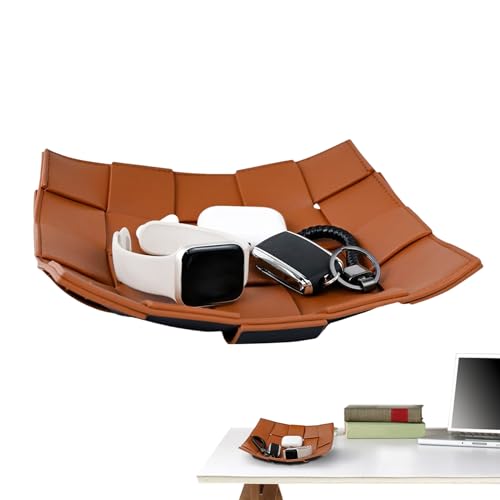 Bandeja para llaves, bandeja de cuero artificial para mesa de entrada, cesta estética, organizador de tocador de escritorio decorativo para mesa de café, dormitorio, mesita de noche, sala de estar