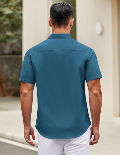Image of COOFANDY Mens Short Sleeve Casual Button Down Shirts Summer Untucked Dress Shirts with Pocket