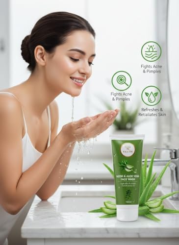Image of Neem and Aloe Vera Face Wash for Anti Acne and Oil Control | Deep Cleansing Gentle Daily Cleanser for Pimples, Excess Oil & Clear Skin | Suitable for Men, Women and All Skin Types (100 ml)