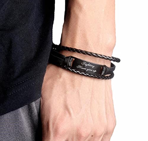 Personalized Mens Id Bracelet, Custom Engraving Multi Layered Braided Leather Cuff Bracelet Customized Jewelry Gift For Dad, Bf, Groomsman… #TOP14