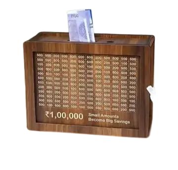 Wooden Money Saving Box, Piggy Bank for Adults & Kids, Cash Savings Box for ₹50000 ₹100000 ₹200000 with Counter, Hundial Saving Challenge SANWARIYA Traders_Money Bank_179-image-11