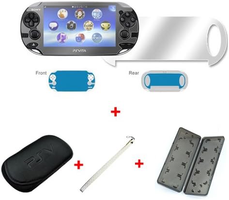 Soleil 1 Black Soft bag case with Wrist Strap+ 1black Hard Plastic 10 in 1 game Card Case Box +1 FULL BODY Screen Protector LCD Guard For PS Sony Playstation Vita