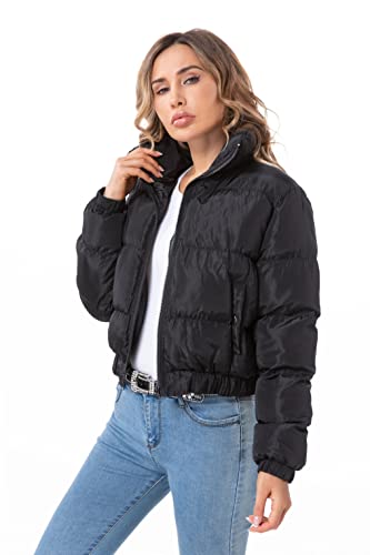 Hujoin Puffer Jacket Womens Casual Long Sleeve Bomber Jacket Full Zip Padded Winter Coat2