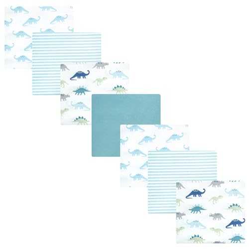 Image of Hudson Baby Unisex Baby Cotton Flannel Receiving Blankets Bundle, Soft Teal Dino, One Size