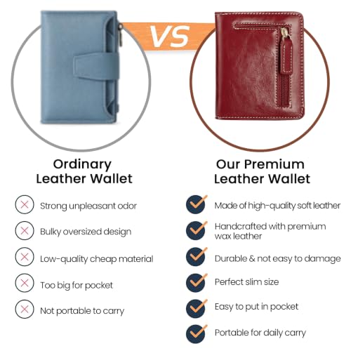 Image of Itslife Women's Rfid Blocking Small Compact Bifold Leather Pocket Wallet Ladies Mini Purse with id Window (Waxed Red)