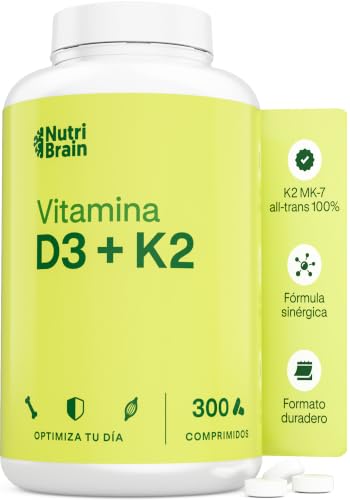 Vitamina D3 y K2 4000UI Premium MK-7 All-Trans, 300 Comprimidos - 10 Meses | Máxima Biodisponibilidad, Apoya Huesos, Sistema Inmune y Corazón, Fórmula Premium - NutriBrain