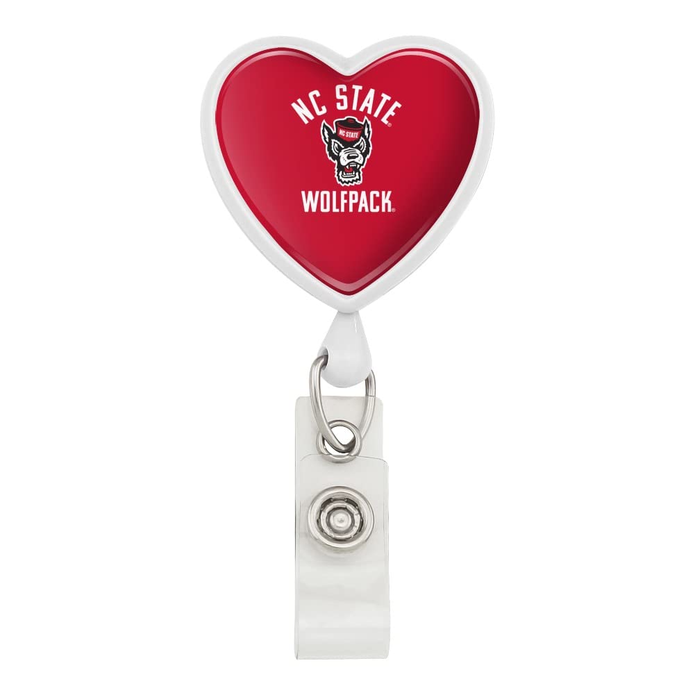 NC State Wolfpack Heart Lanyard Retractable Reel Badge ID Card Holder