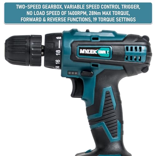 MYLEK MY18BCM1 Cordless Drill 18V, 1500 mAh Li-Ion Driver 28Nm, 1 Hour Electric Quick Charge, 2 Speed, LED Work Light, Carry Case with Accessory Kit, Variable Speed & Quick Stop Function - Image 4