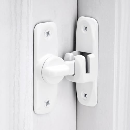 Image of INIRET 4 Packs Barn Door Latches,White 90 /180 Degree Gate Lock,Zinc Alloy Right Angle Door Lock Latch,Flip Gate Latches Hardware,Door Security Sliding Door Latch Lock fo Cabinets,Bathroom,Barn Door