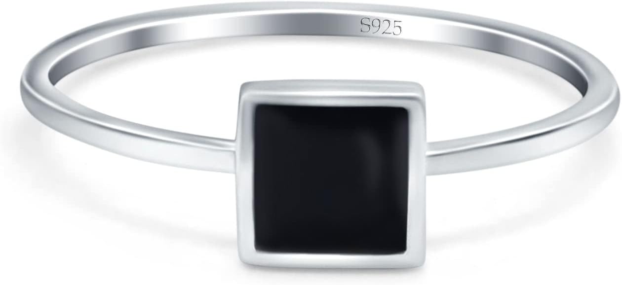 Blue Apple Co. Solitaire Fashion Petite Dainty Ring Princess Cut Square 925 Sterling Silver