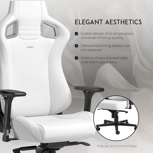 Epic Sedia Gaming Bianco - Sedia da gioco - Gaming Chair - Sedia da ufficio ergonomica - Sedia girevole - Poltrona bianca - Sedile Gamer, 120 kg di capacità di carico - Sedia gaming - Immagine 6