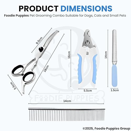 Image of Foodie Puppies 4-in-1 Pet Grooming Kit for Dogs & Cats | Cordless Electric Trimmer, Nail Clipper with Filer, Curved Scissors and Steel Flat Comb | Low Noise, Rechargeable, Professional Grooming Set