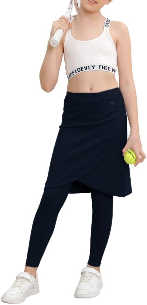 Image of Haloumoning Girls Elastic Waist Knee Length Skirts with Leggings