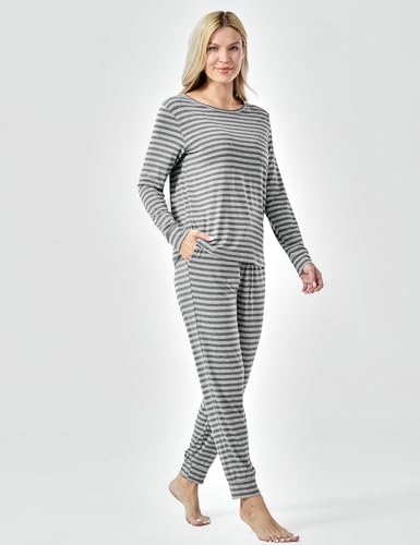 Image of GYS Bamboo Viscose Sleep Sets for Women Long Sleeve Crew Neck Pajama Sets with Pockets