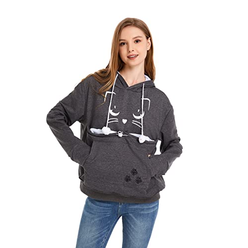 Image of ALYC Unisex Hoodies Pet Holder Cat Dog Large Pouch Carriers Pullover with Cat Printing Sweatshirt