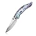 KUBEY VG-10 Damascus Gentleman Folding Pocket Knife, Abalone Handle Locking Liner, 3-3/4-Inch Closed (Shell)
