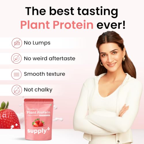 Image of Supply6 Plant Protein | 24g Vegan Protein with Probiotics & Fibre | Complete Amino Acids | Gut-Friendly, Zero Sugar, No Chalkiness | Delicious Taste (1000g, Strawberry)