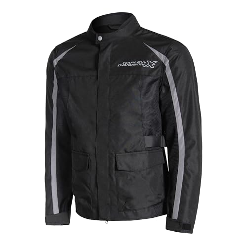 Image of HARLEY-DAVIDSON X TourX Edge Riding Jacket | 100% Polyester with Breathable Mesh Lining | Reflective Prints, Mandarin Collar & Contrast Piping | Durable, Lightweight & Stylish Motorcycle Jacket