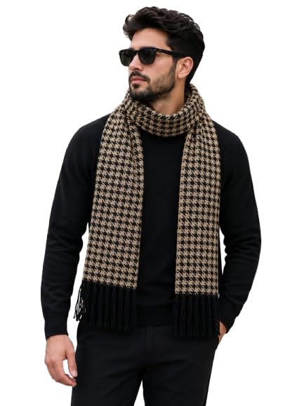 Premium Men's Winter Muffler | Soft Acrylic Knit Scarf | Houndstooth Pattern | Warm Stylish Neck Wrap For Men-picture-33