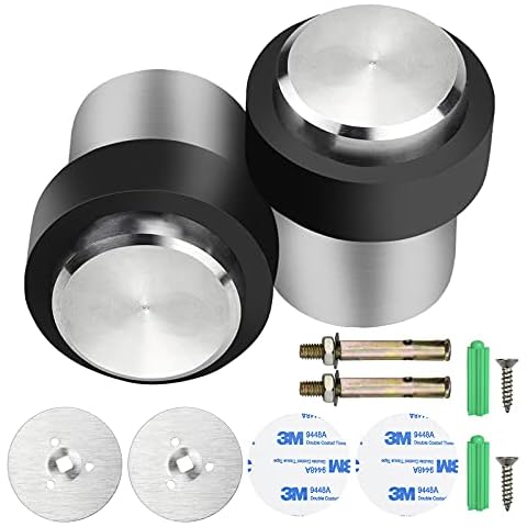 TEESIN Set of 2 Door Stopper, 32MM Floor Mount Door Stop Polished Stainless Steel Door Bumper Cylinder Solid Doorstop with Rubber Band for Home Office Commercial Use Cover