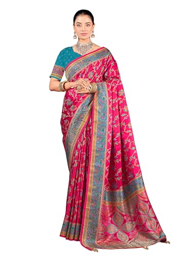 Image of Glory Sarees Women's Luxurious Dola Pure Silk Original Saree Position Print Work Madhubani Inspired Motifs Banarasi Kanjivaram Style Saree With Blouse Piece (Elegant101 Parent)