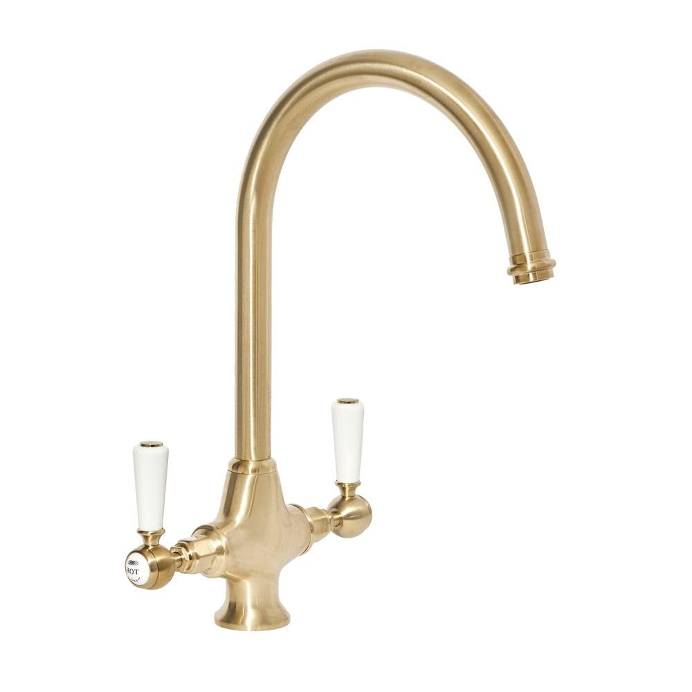 Milano Brushed Brass Elizabeth Lever Handle Kitchen Sink Mixer Tap Swivel Spout