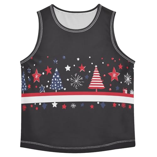 Boys Tank Top Shirts Christmas Tree American Flag Sleeveless T-Shirts Crew Neck for Kids Clothing Children