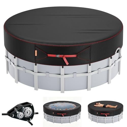 8 Ft Round Pool Cover Solar Covers for Above Ground Pools Stock Tank Pool Protector with Tightening Ratchet Swimming Pool Cover Ideal for Waterproof and Dustproof