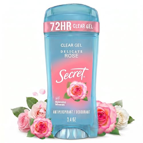 Secret Fresh Antiperspirant Deodorant for Women 72hr Breathable Sweat & Odor Protection Instant Freshness & Gentle PH Balancing Minerals Clear Gel Delicate Rose Scent 3.4 oz