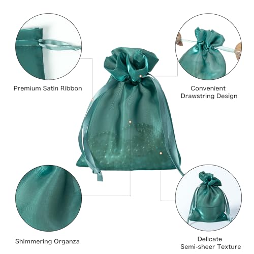 Image of QIANF 20 Pcs Dark Green Small Organza Bags 4X6 inch for Wedding Favors with Drawstring, Mini Mesh Gift Bags Jewelry Pouch for Candy Bridal Shower Party Favor Baby Shower Christmas