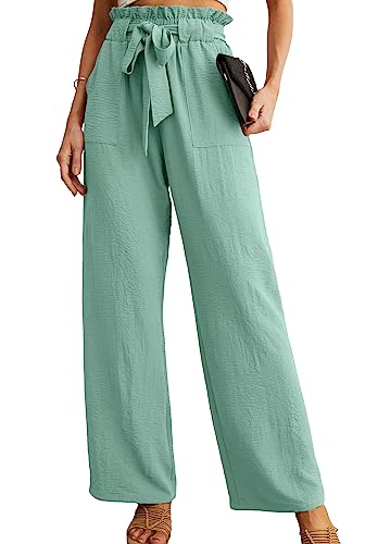 Image of IWOLLENCE Women's Wide Leg Pants with Pockets High Waist Adjustable Knot Loose Casual Trousers Business Work Casual Pants